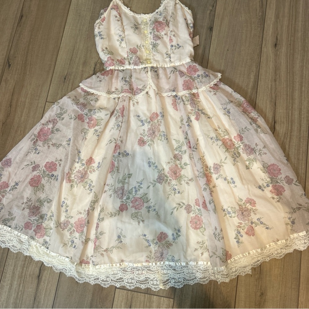 Gunne Sax Floral Dress Fairy Whimsy Romantic Feminine Coquette Lace Trim Size 13 - Picture 3 of 12